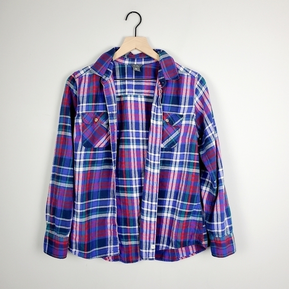 Eddie Bauer plaid MultiColor Button Up Top Medium - Picture 1 of 5